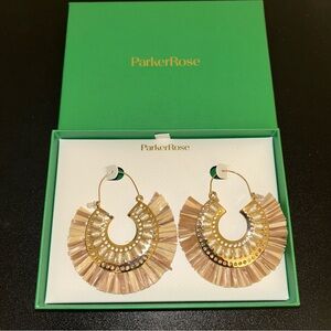ParkerRose Fringe Hoop Earrings New Gold Boxed Statement